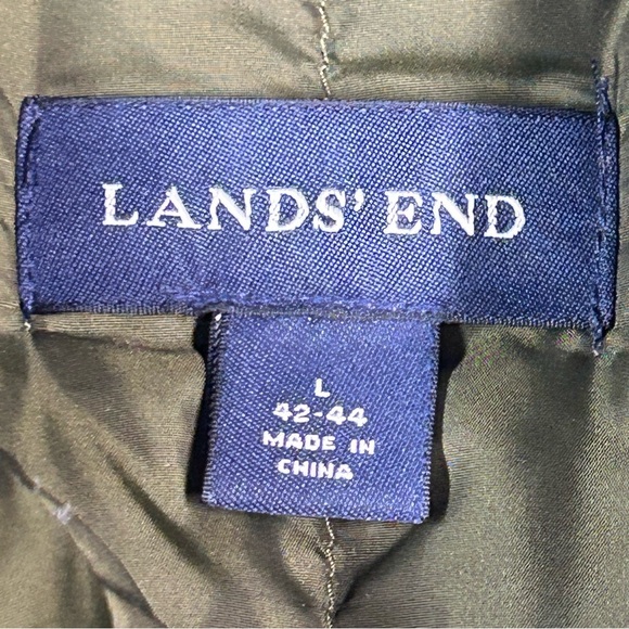 Lands End Mens Down Puffer Vest Size L Snaps Pockets Nylon Green Hiking Winter - Picture 5 of 9